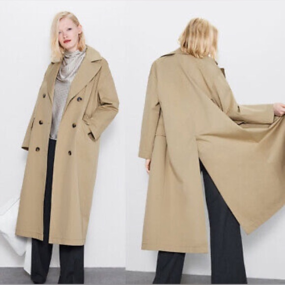 Zara long buttoned trench coat in khaki - Picture 1 of 6